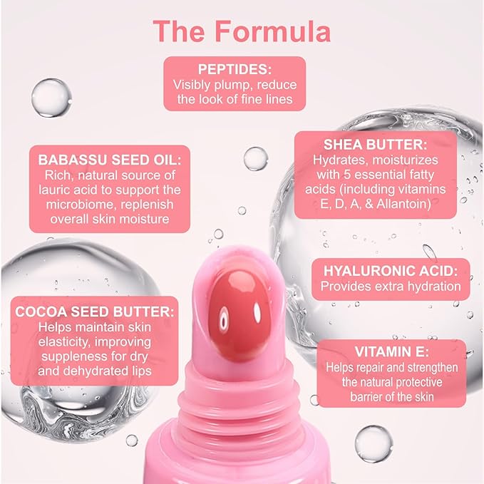 Deep Hydrating Lip Butter Balm - Hydrating Lip Treatment with Glossy Finish, Shea Butter, Vitamin E, Peptides & Hyaluronic Acid - Vegan, Non-Sticky, Lip Care - 2 Pack (Sheer Pink-Unscented)