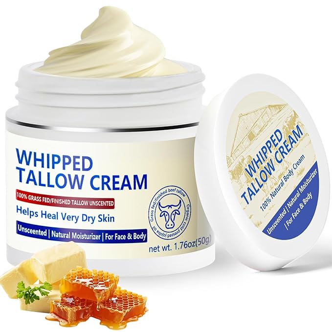 JIIANERY Beef Tallow for Skin, Natural Beef Tallow for Face, 100% Organic Grass Fed Finished Whipped Tallow and Honey Balm, Tallow Cream for Skin Care, Tallow Face Moisturizer Body Lotion