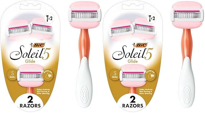 BIC Soleil Glide Disposable Razors for Women, 5 Blades With Shea Butter Moisture Strip For a Smooth Glide, 2 Piece Razor Set (Pack of 2)