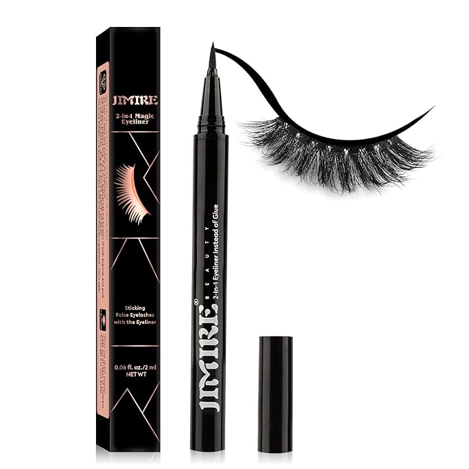 JIMIRE 2-in-1 Eyeliner Instead of Glue, Magic Eyeliner | Extra Strong Hold for False Eyelashes | No Magnet & No Glue Needed | Only for 20’s to Apply Lashes