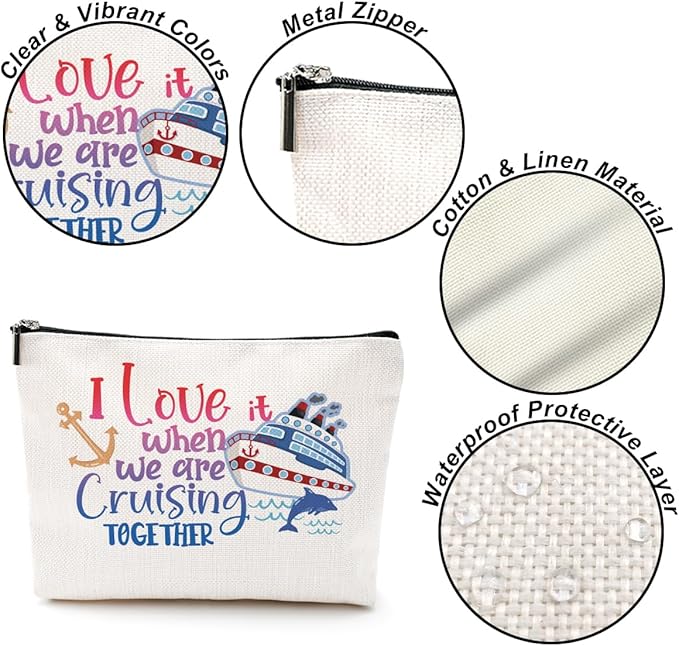 Funny Cruise Ship Cosmetic Bag Cruise Gifts Summer Vacation Cruises Trip Makeup Bag Gifts for Cruises Lovers Women Soul Sister Her Girls Trip Gifts Favors Makeup Pouch Bag Birthday Christmas
