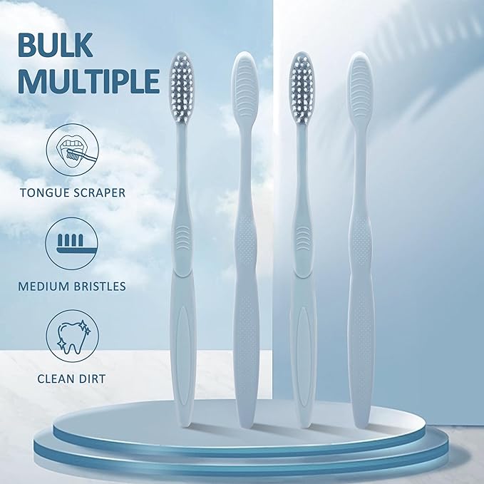 40-Pack Individually Wrapped Toothbrushes with Tongue Scraper | Bulk Soft Bristle Toothbrush Set for Adults, Travel-Friendly Disposable Toothbrushes for Hotels, Dental Offices(Multi-Colored)
