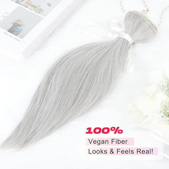 Hair Extensions, 10" Short Clip in Hair Extensions 4PCS Straight Natural Soft Synthetic Hairpiece for Women- Silver Grey