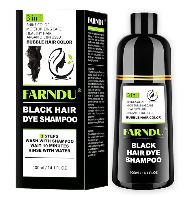 Black Hair Dye Shampoo for Women & Men, Gray Hair Coverage Herbal Natural 3 in 1 Hair Color Shampoo, Champu para canas