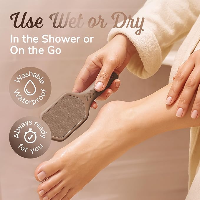 Nano Glass Foot File - Silicone Foot Callus Remover for Feet and Cracked Heels - Heel Scraper for Dead Skin - Ergonomic Foot Scrubber & Exfoliator for Shower with Non-Slip Grip - Brown