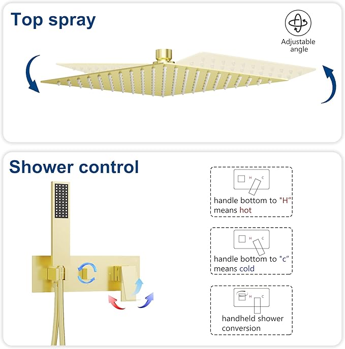 Qeke Integrated Shower Niche with Shower Head and Hand Shower, Stainless Steel Shower Tower System with Led Lights, 2-Tiers No Tile Needed Shower Niche for Bathroom in Gunmetal Black (Black Shower)