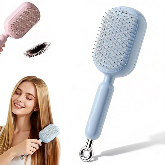 Retractable Cushion Massage Comb, 2026 Upgrade Self Cleaning Hair Massage Brush Anti-Static Air Cushion Comb, Retractable Cushion Scalp Comb for Curly Wet Dry Damaged Hair (Blue)