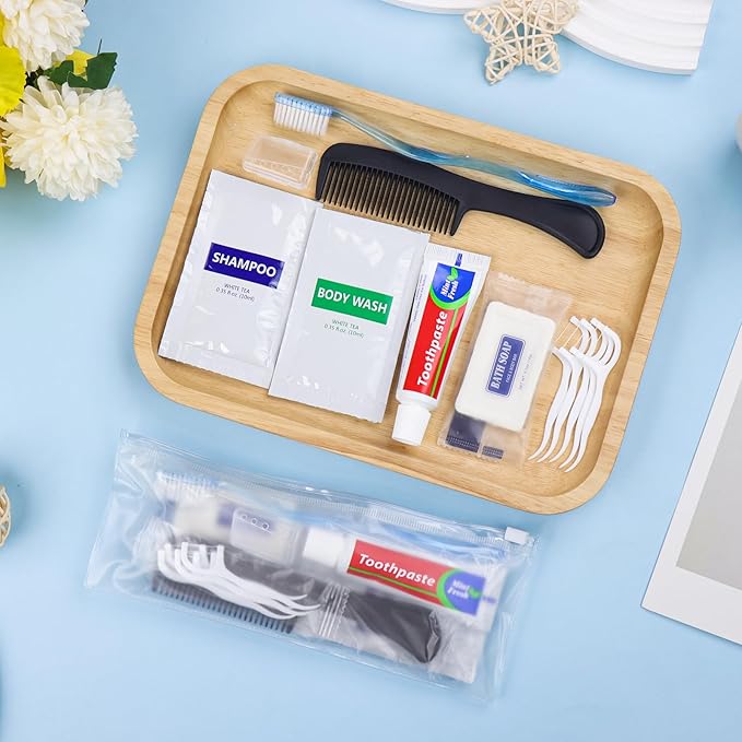 100 Sets Personal Hygiene Kit Basic Toiletry Kits Homeless Supplies Bulk for Travel,Include 100 Toothbrush, 100 Toothpaste, 100 Comb, 100 Bath Soap, 100 Shampoo,100 BodyWash, 500Floss Picks