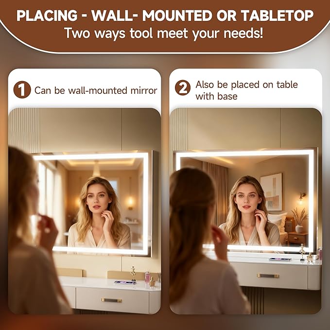 MINISO Vanity Mirror with Lights,50"x33.9"LED Makeup Mirror with Bluetooth Speaker,Touch Sensor,3 Light Colors,Dimmable,Metal Frame,with 10X Magnifying Glass,Rectangular White