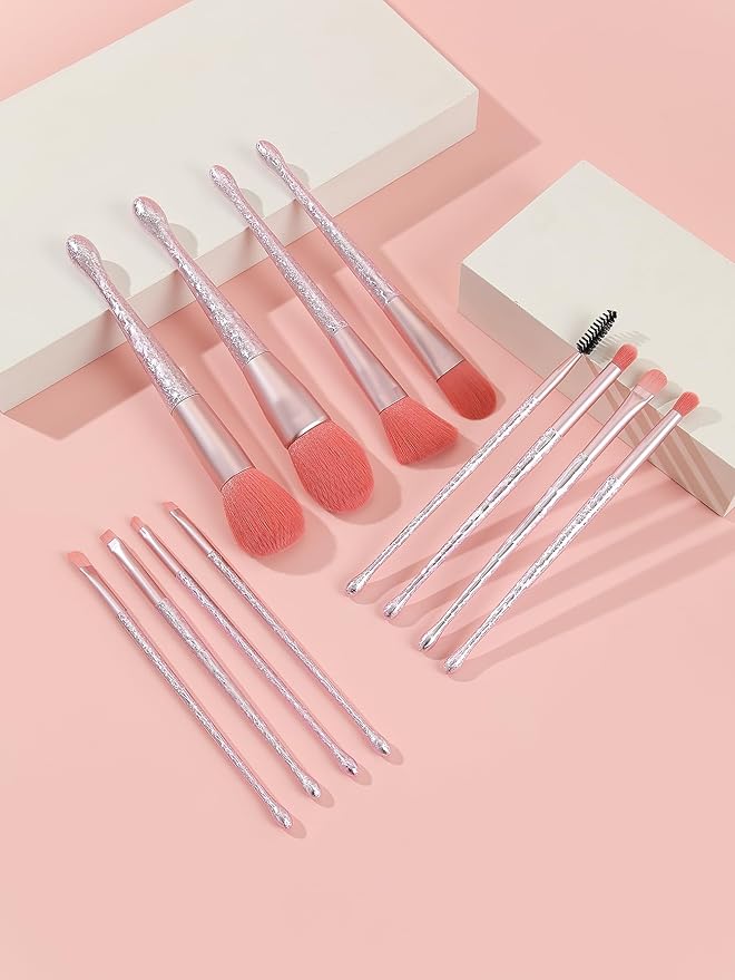 BRUSH ARTIST 12 PCs Premium Synthetic Pink Makeup Brush Set with Makeup Bag Face Powder Brush, Contour Brush, Blush Brush, Eyeshadow Brush, Eyebrow Brush, Concealer Brush Travel Size