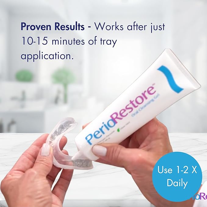 Perio Restore® Gel 3oz 3-Pack – 1.7% Hydrogen Peroxide Teeth Whitening & Oral Care Gel, Mint Flavor, Includes 2 Trays for Easy at-Home Application