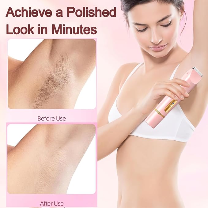 Bikini Trimmer for Women, 2 in 1 Electric Razors for Women, Rechargeable Electric Shaver, IPX7 Waterproof Wet/Dry Body Hair Trimmer for Underarm Leg Arm Body, Pink
