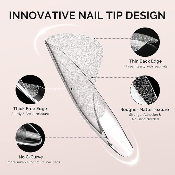 MelodySusie Medium Coffin X Nail Tips - 300Pcs 15 Sizes Clear Acrylic, Half Matte Full Cover Press on Nails for DIY Extension & Salon Use, Pre-Shaped for Long-Lasting Manicure