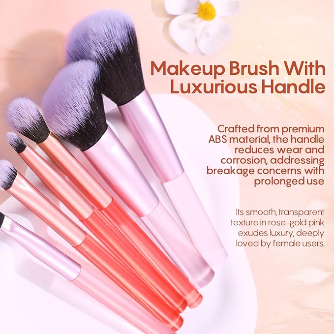 GLO&RAY Makeup Brushes 6Pcs - Travel Make Up Brush Set Professional for Eyeshadow, Foundation, Powder, Concealer, Blush, Eyeliner & Brow Blending Portable Face Cosmetic Brushes Kit with Case Mini