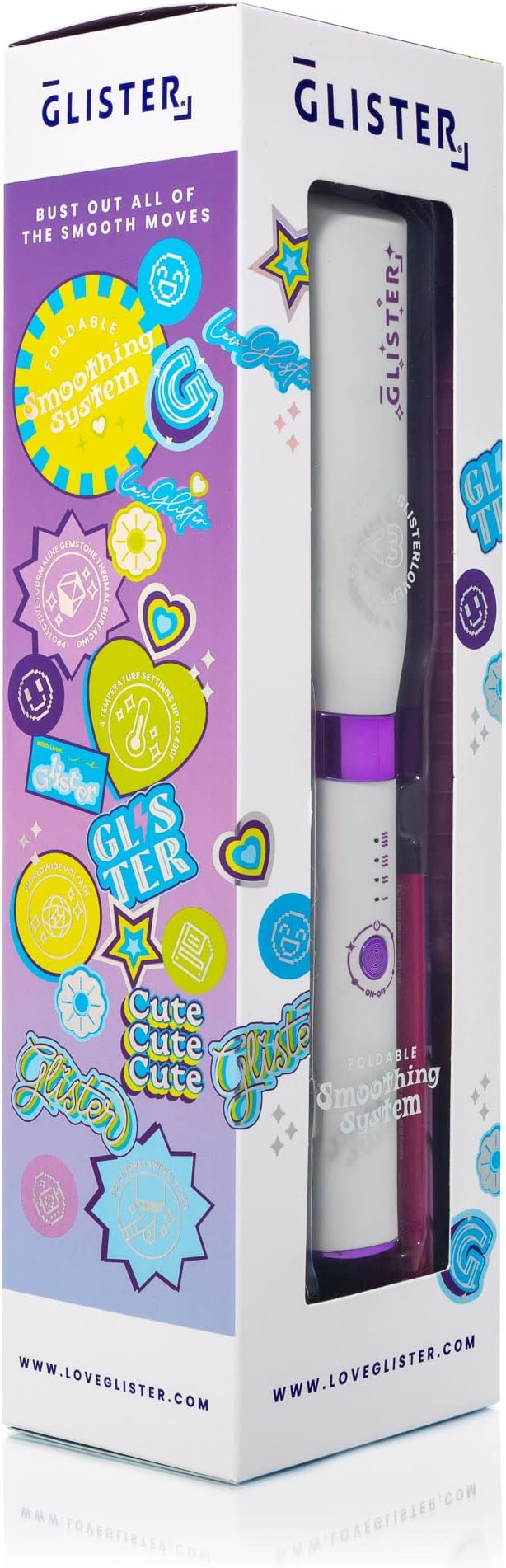 Glister Folding Hair Straightener Brush, Hair Brush for Straightening, Volumizer, Fringe Curler, Styling Comb with Adjustable Temperature - Coconut Ice (White)