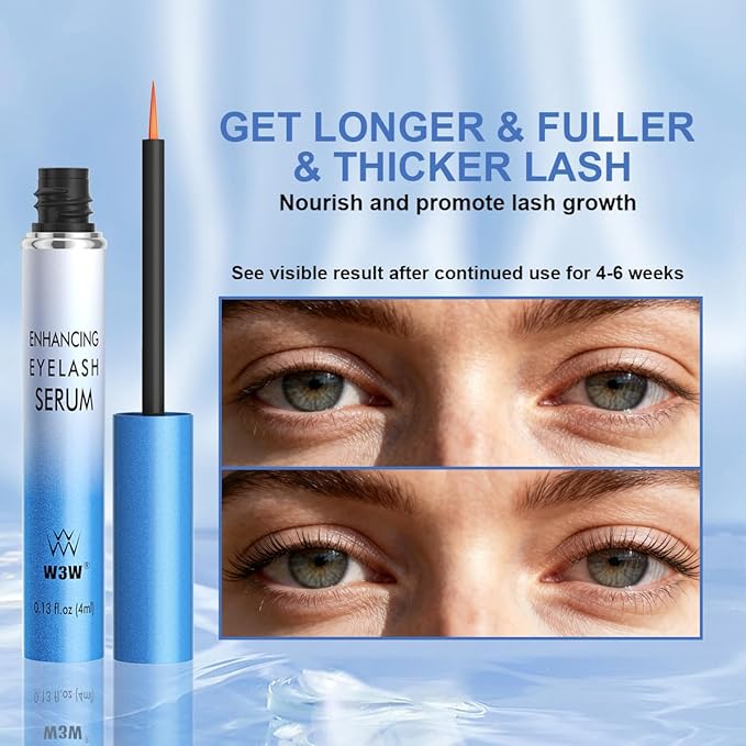 W3W Eyelash Growth Serum – Peptide Lash Enhancer for Longer, Thicker Lashes & Brows – Clinically Proven Natural Botanical Formula with Myristoyl Pentapeptide-4 & Helichrysum Extract (4ml)