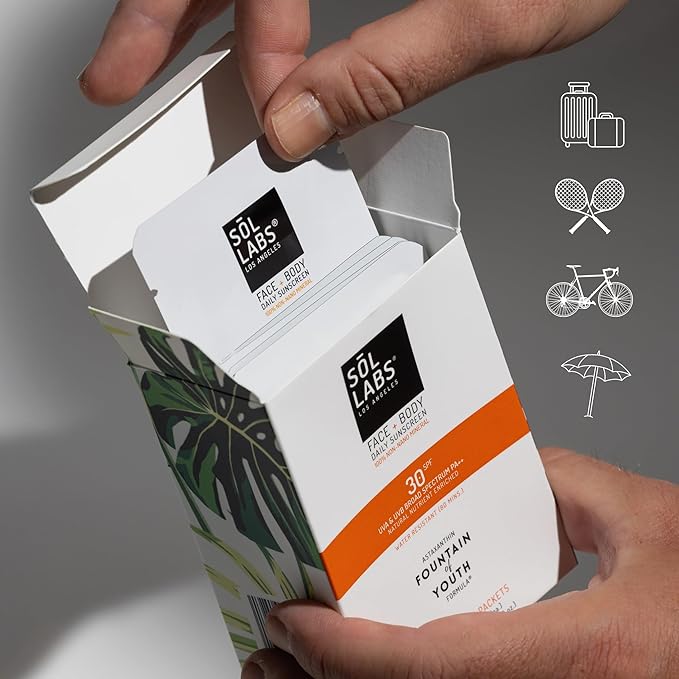 SOL LABS Natural Mineral Sunscreen SPF 30 On-The-Go Packets - TSA Friendly Travel Size, Hydrating Korean Lightweight Formula, No White Cast, Water Resistant, Reef Safe - 12 Individual Packets