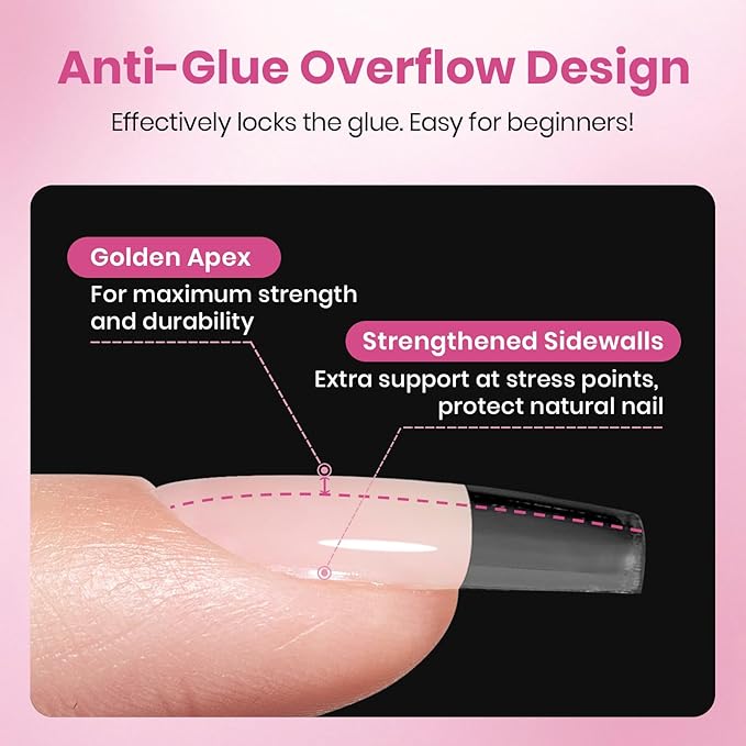 Beetles Gel Nail Tips Flat-X - Square Coffin Medium, 320pcs 16 Sizes, Pre-Etched Half Matte Full Cover Soft Acrylic Press on Easy DIY False Nail Extension Salon for Flat & Natural Nail Beds
