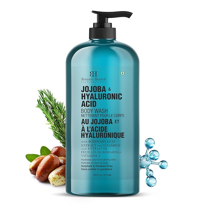 Botanic Hearth Jojoba & Hyaluronic Acid Body Wash – Moisturizing Shower Gel with Shea Butter & Sweet Almond Oil, For Softer Smoother Skin, For Women & Men – 16 fl oz