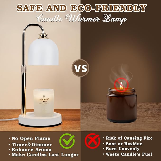 Candle Warmer Lamp with Timer Dimmable, Birthday Valentines Day Gifts for Women Mom, Modern Candle Warmer, White Candle Lamp for Jar Scented Candles, Home Decor, Wax Melt Warmer with 2 Bulbs