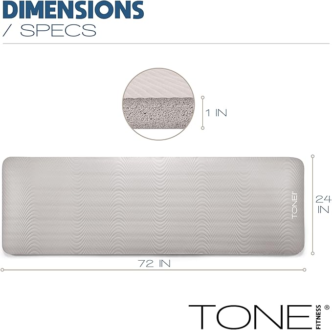 Tone Fitness 1-Inch Thick Yoga Mat | High-Density, Non-slip Exercise Mat with Carrying Strap for Yoga, Pilates, & Home Gym Workouts | Multiple Options