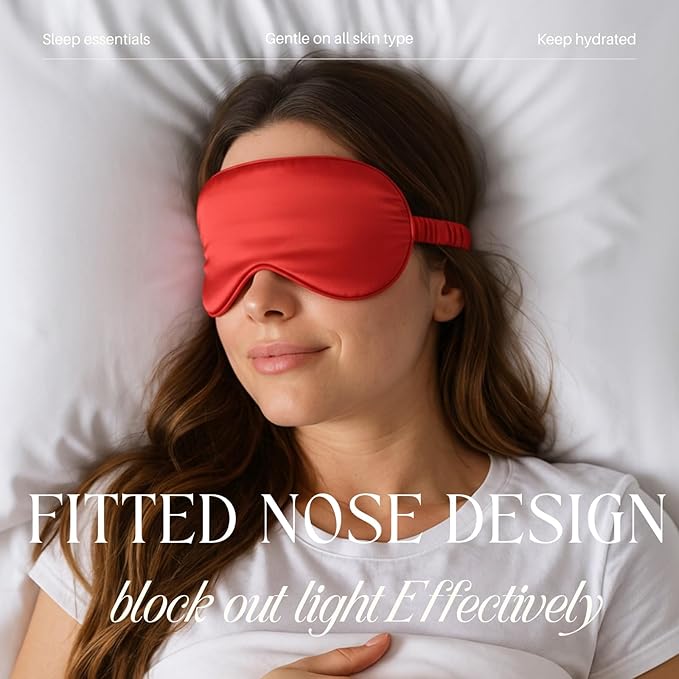 LCBD Silk Satin Sleeping Eye Mask, Red Sleep Eye Night Blindfold for Women and Men, Soft Breathable Blackout Eyeshade Eye Cover for Travel, Wedding Bridesmaid Gift