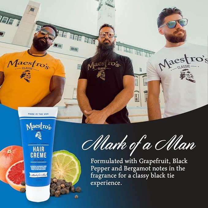 Maestro's Classic Hair Cream – Mark of a Man Blend, 3.4 oz | Lightweight Men’s Hair Styling Cream for Smooth Finish, Texture & Control | Barber-Approved Grooming Product