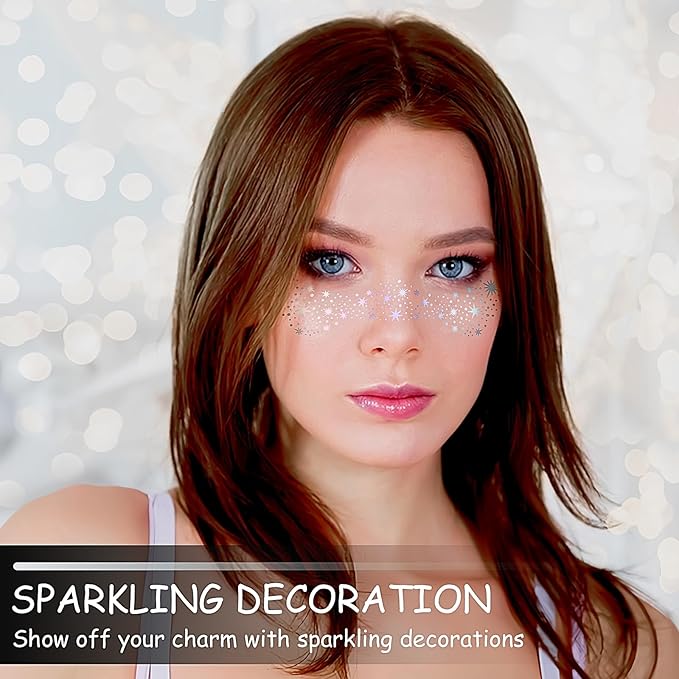 Silver Glitter Freckles Face Tattoo, Glow Up Makeup Patches - Face Glitter Speckles Patches - Cute Glitter Makeup Accessories for Women - Cosmetic Glitter for Face - 6 Sheets