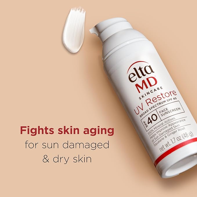 EltaMD UV Restore,Face Sunscreen, SPF 40, Mineral Sunscreen for Sun Damaged Skin Repair, Anti-Aging Zinc Oxide Sunscreen Formula