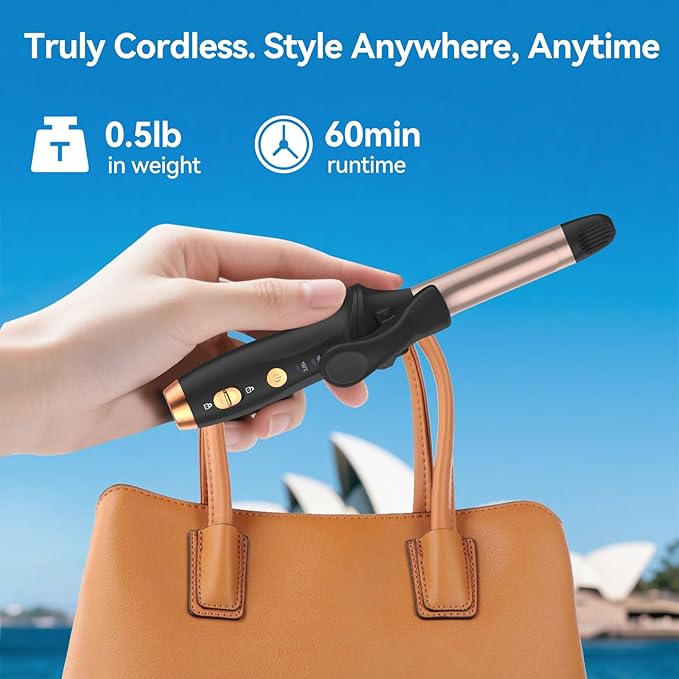 Cordless Curling Iron Hair Curler: Mini USB Rechargeable 4000 mAh 3 Temp Setting Travel Portable 200 Million Negative Ion for Long Short Hair