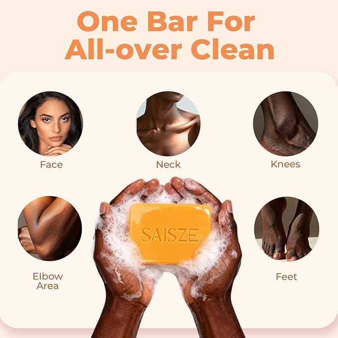 SAISZE Turmeric Soap, Kojic Acid Soap Bar, 4oz x 2 BARS, Dark Spots Remover for Face and Body, Brightening, Hyperpigmentation