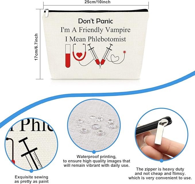Funny Nurses Makeup Bag Gift Phlebotomist Gifts Phlebotomy Technician Phlebotomist Nurse Gifts Cosmetic Bag Pouch for Women Nurses' Day Birthday Gift for Technician Hematologist Medical Technologist