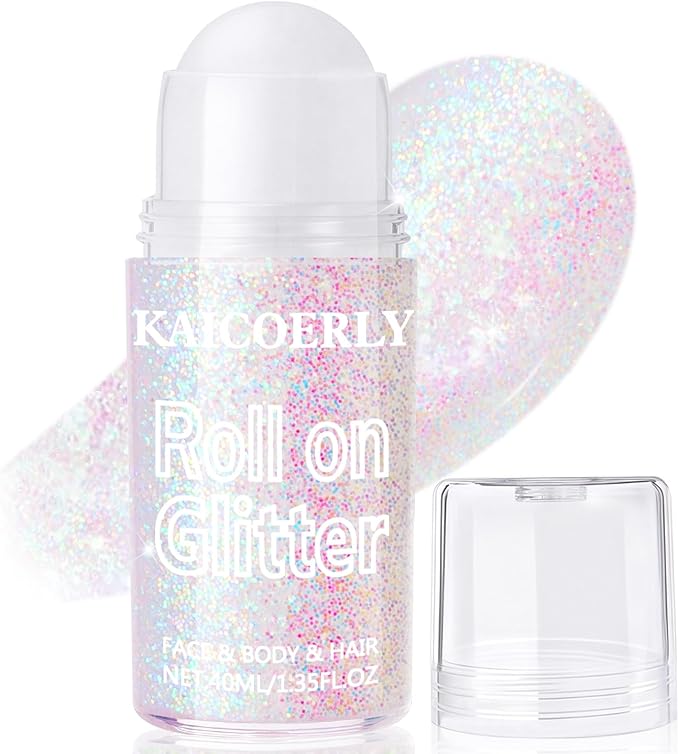 Roll-on Holographic Body Glitter Gel for Women, Sparkle Chunky Glitter Makeup for Christmas New Year Festival Halloween Party Rave, Face Glitter Makeup for Face Body Hair Lips (Pastel)