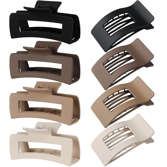 8 Pack Hair Clips for Women, 2 Styles Large Matte No-Slip French Flat Claw Clips for Thick & Thin Curly Hair, Comfortable Strong Hold Hair Clips Styling Barrettes Accessories (Brown)