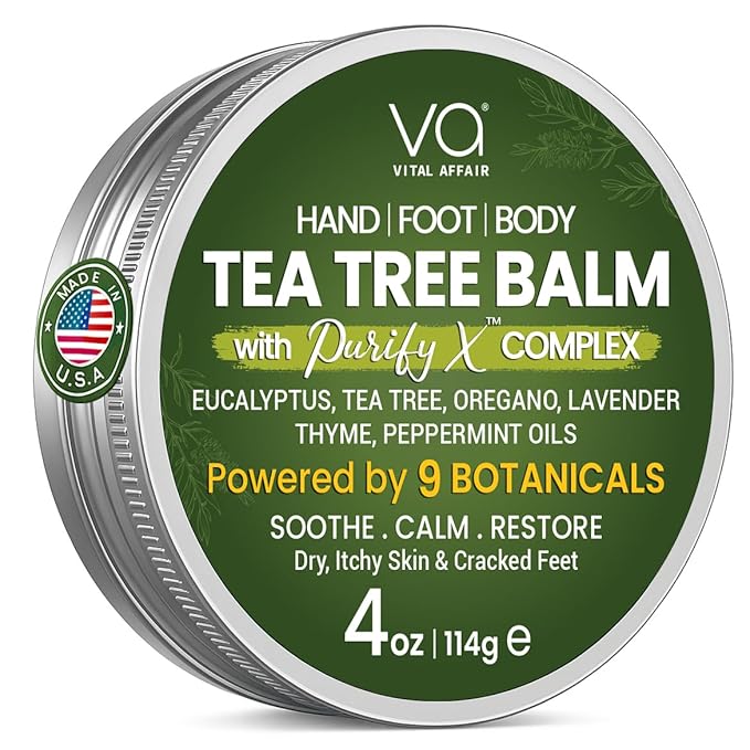 VITAL AFFAIR Tea Tree Oil Balm – Soothing Care for Rashes, Athlete’s Foot, Jock Itch, Bug Bites, Folliculitis, Cracked Feet, Dry, Flaky, Irritated Skin – For All Ages & Sensitive Skin - 4 oz