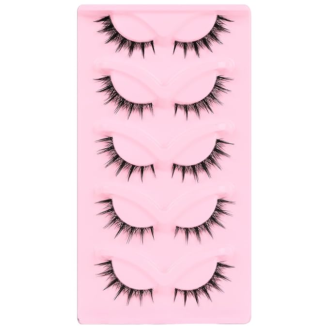 Veleasha Cat Eye Lashes Natural Manga Eyelashes Wipsy Crisscross Fox Eye Lashes with Spike C Curl Clear Band False Eyelashes 5 Pairs Pack (PouncePix)