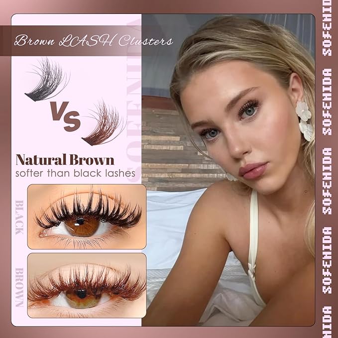 Brown Lash Clusters Dark Brown 80D Individual Cluster Lashes 10-18mm Volume Eyelash Extension Cluster Eyelash Extensions 3D Thick Lash Clusters Wispy Lashes Clusters(Brown 80D-10-18MIX)