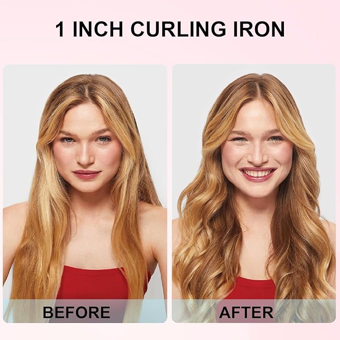 Curling Iron 1 Inch, Professional Long Barrel Hair Curling Wand with 2 Heat Settings, Ceramic Coating Barrel Curler Wand for All Hair Types, Include Heat Protective Glove & 2 Clips