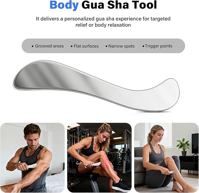 5 in 1 Muscle Scraper Tools Kit - Stainless Steel Gua Sha Massage Tools for Physical Therapy, Derma Edge Scraping for Face & Body, 5 PCS Guasha Set for Deep Tissue & Relaxation（5 PCS） (Grey)