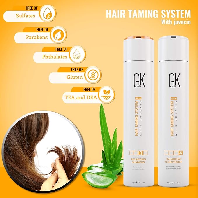 GK HAIR Global Keratin Balancing Shampoo and Conditioner Sets (10.1 Fl Oz/300ml) with Anti Frizz Serum Argan Oil (1.69 Fl Oz/50ml) for Dry Damaged Repair- All Hair Types Sulfate Paraben Free Unisex