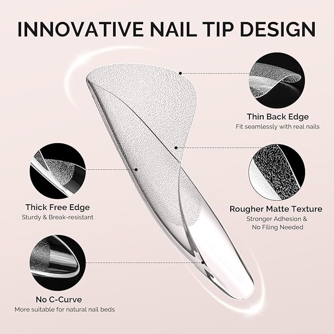 MelodySusie Short Almond X Nail Tips - 300Pcs 15 Sizes Clear Acrylic,Half Matte Full Cover Press on Nails for DIY Extension & Salon Use, Pre-Shaped for Long-Lasting Manicure