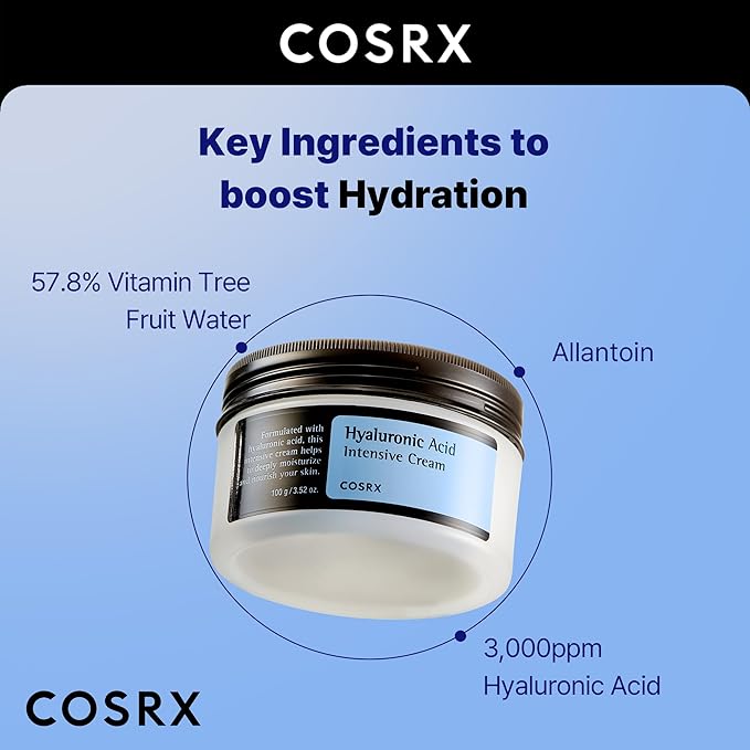COSRX Hyaluronic Acid Moisturizing Cream, Long-lasting Hydration, Rich Moisturizer for Sensitive Skin 3.52 oz / 100g, Korean Skin Care, Animal Testing Free, Parabens Free