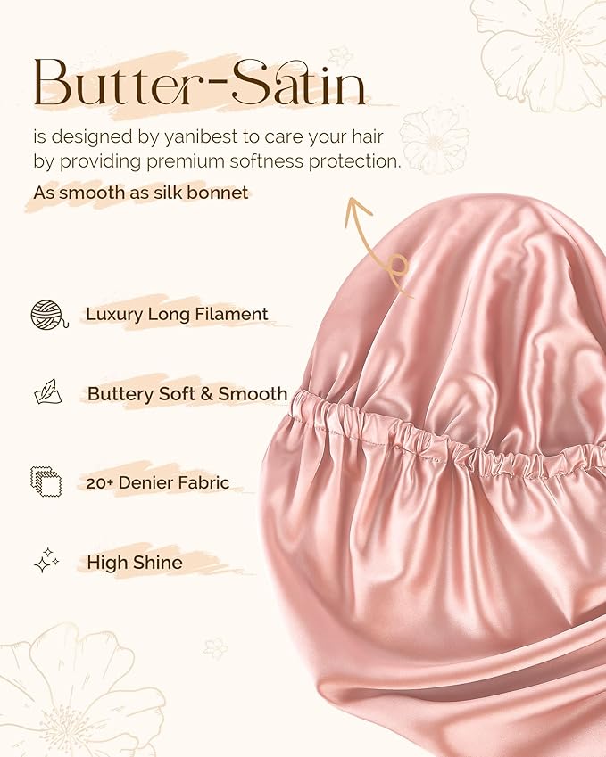 YANIBEST Long Bonnet Braid Bonnet for Sleeping Adjustable Satin Silk Bonnet for Braids Sleep Bonnet for Women Locs Blush Pink