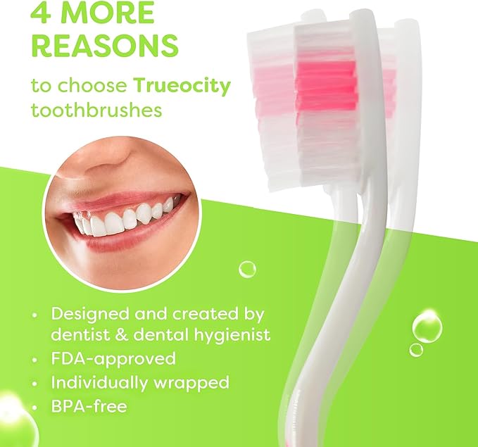 Trueocity 30 Pack Individually Wrapped Toothbrushes - Soft Bristle, Multi-Colored and Perfect for Adults and Kids, Travel Pack, Disposable Toothbrushes for Bulk Use, Oral Care Supplies