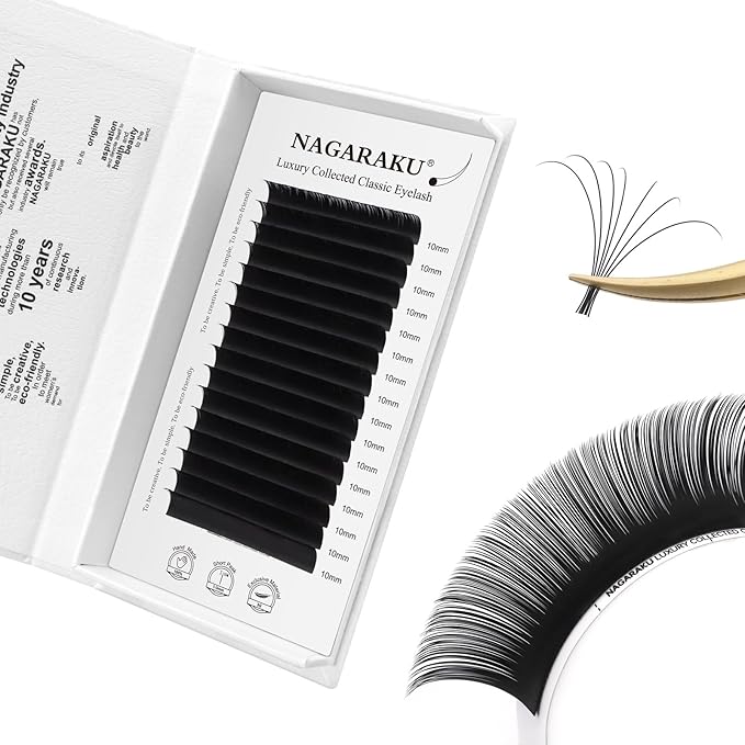 NAGARAKU Individual Eyelash Extensions, Luxury Collected Classic Single Lashes Upgraded 3rd Generation Soft Natural Beauty Salon Professional Lash Supplies 16 Rows Matte Black -0.07 C Curl 10mm