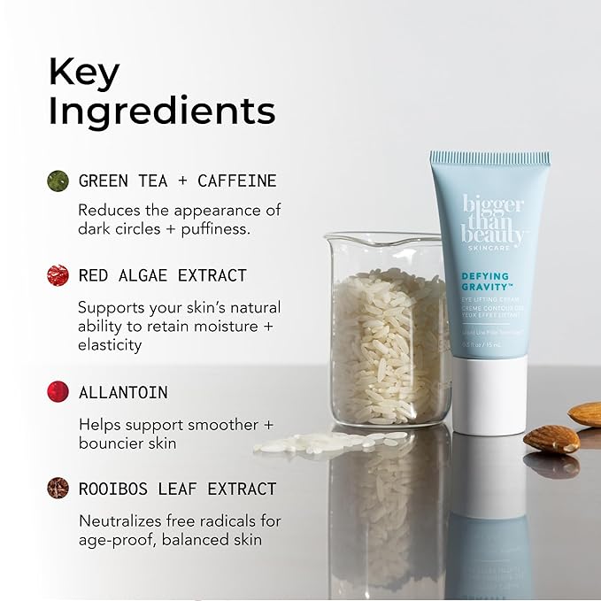 Bigger Than Beauty Skincare Defying Gravity Eye Lifting Cream, Moisturizer with Plant Based Retinol for Women, Green Tea and Essential Vitamins, Daily Skin Care Routine, Vegan Formula & Cruelty Free