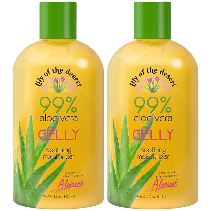 Lily Of The Desert Gelly Moisturizer - 99% Organic Aloe Vera Gel for Skin, After Sun Care with Aloe, Vitamin E Oil, and Vitamin C for Sunburn Relief, 12 Fl Oz (Pack of 2)