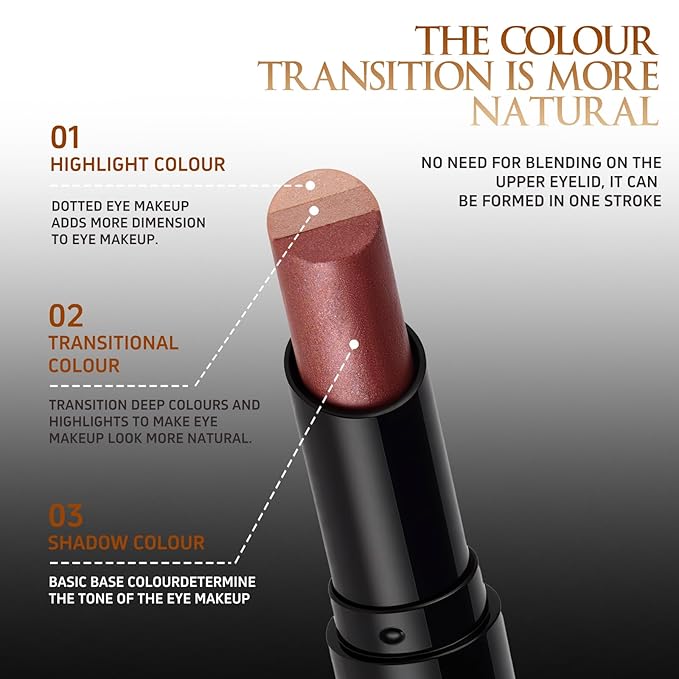 O'CHEAL Three Color Gradient Eyeshadow Stick Matte Shimmer Waterproof Long-lasting Crease-proof & easy to apply, suitable for dailymakeup touch-ups，Eye shadow pen for Make Up 03#Fine Glitter Orange