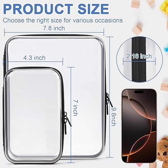YOPCDJ 3 Pack Clear Hard Shell Zipper Case, Clear Zipper Pouches Waterproof Makeup Organizer & Travel Toiletry Bag, Plastic Pouch for Travel Office Storage, 3 Pack, MSS