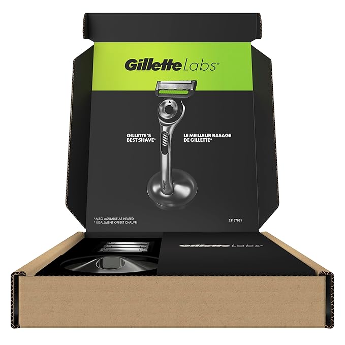 GilletteLabs with Exfoliating Bar by Gillette Razor for Men - 1 Handle, 4 Razor Blade Refills, Includes Premium Magnetic Stand